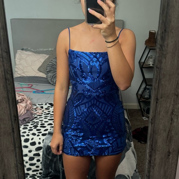 windsor royal blue sequin mini dress sz s - Picture 1 of 6